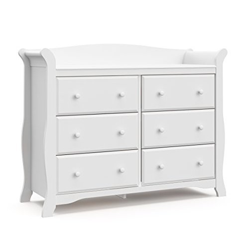 Storkcraft Avalon 6 Drawer Double Dresser (White) – Dresser for Kids Bedroom, Nursery Dresser Organizer, Chest of Drawers for Bedroom with 6 Drawers, Classic Design for Children’s Bedroom