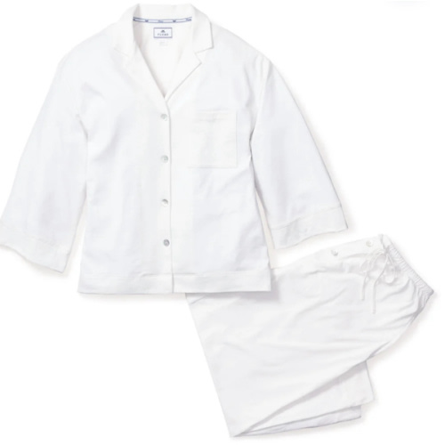 The Olivia Wide Leg Pima Pajama Set in White - Small