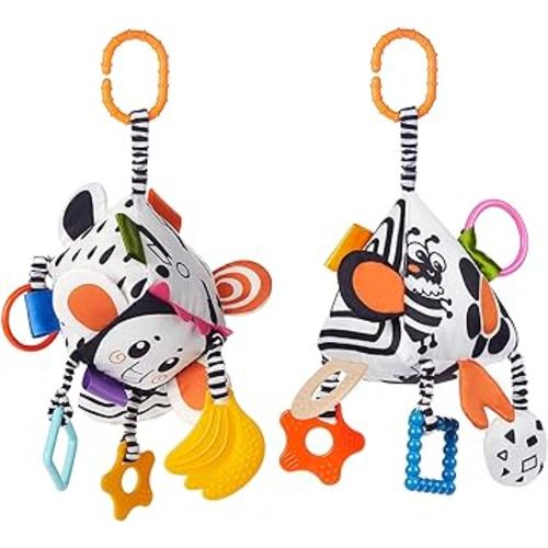 TUMAMA High Contrast Baby Toys, Black and White Infant Toys 0-3 Months for Newborn, Soft Sensory Rattles Toys with Teether for Toddlers