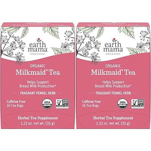 Earth Mama Organic Milkmaid® Tea | Lactation Support Herbal Tea Bags for Breastfeeding, Decaf Lactation Supplement for Increased Breast Milk Production, With Milk Thistle & Fenugreek (16-Count, 2PK)