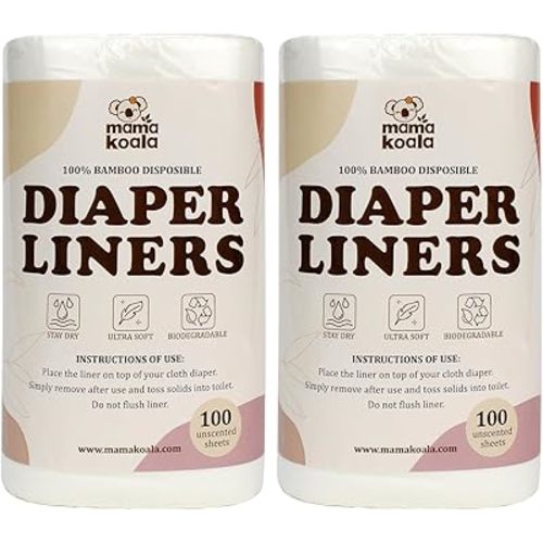 Mama Koala Disposable Natural Diaper Liners for Cloth Diapers, 200 Sheets (2 Pack)