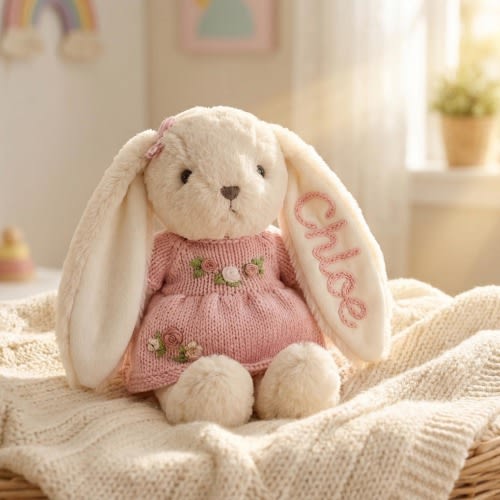 Personalized Embroidered Bunny Plush Baby Gift – Custom Stuffed Rabbit, Baby Shower Gift, Baby’s First Stuffed Animal, Nursery Keepsake