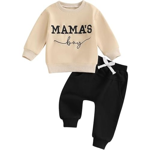 Toddler Baby Boy Fall outfit Mama's Boy Letter Embroidery Sweatshirt Top Elastic Pants Set Cute 2pcs Winter Clothes