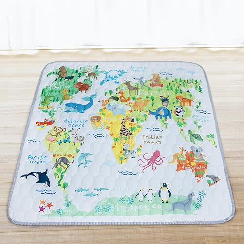 Baby Play Mat for Floor, 50'' x 50'' Baby Crawling Mat Foldable Play Mat for Playpen, Thicken Soft Padding Playmats for Babies and Toddlers Infants, Easy Care Machine Washable(World Map)