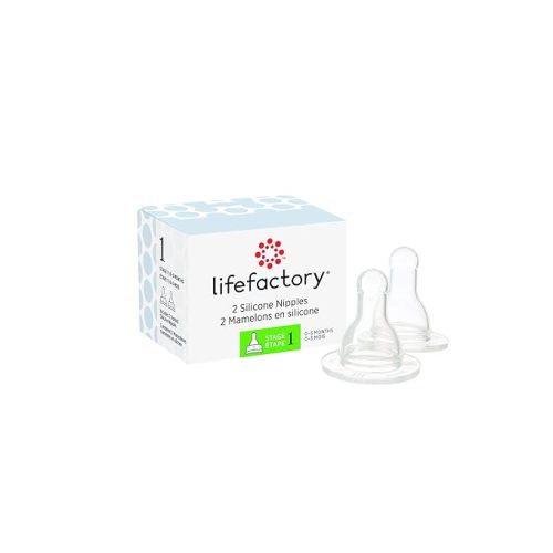 Lifefactory BPA-Free Stage 1 (0-3 Months) Silicone Nipples, 2-Pack