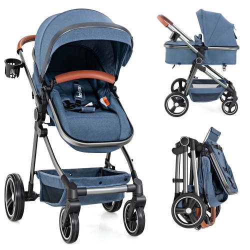 OLAKIDS 2 in 1 High Landscape Convertible Baby Stroller, Newborn Reversible Pram, Foldable Pushchair with Adjustable Canopy, Aluminum Structure, 5-Point Harness for Infant Toddler