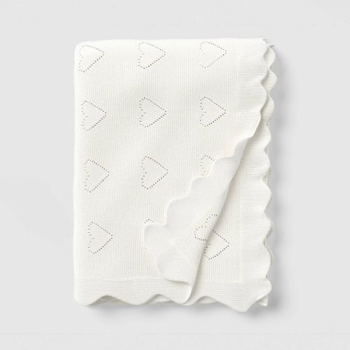 Heart Knit Throw with Scalloped Trim Ivory - Threshold™