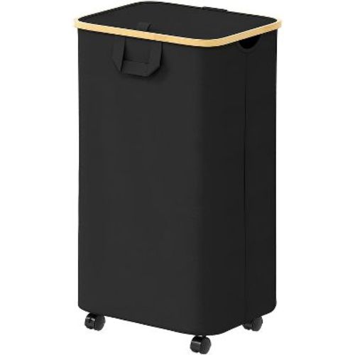 Laundry Hamper with Wheels and Lid - 100L Rolling Clothes Basket with Bamboo Handle, SpaceAid Large Laundry Organizer for Bedroom, Bathroom, Dorm