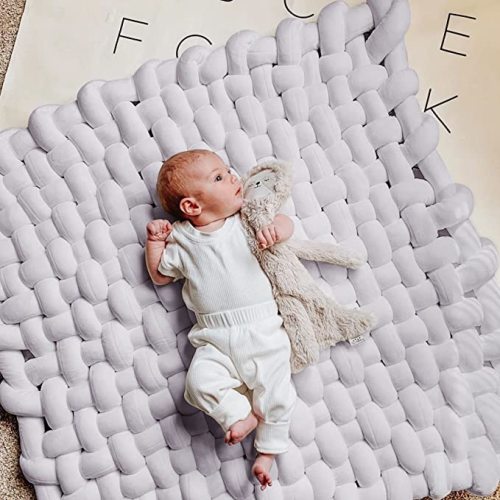 little dove Knotted Braided Plush Mat 35.4 inch Large Floor Pillows Rug for Sleeping Playing Nursery Tummy Time Knot Floor Cushion Handmade Soft