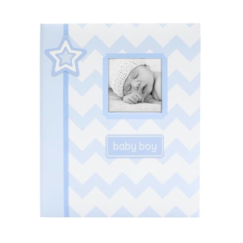 Lil' Peach First 5 Years Chevron Baby Memory Book, Newborn Milestone Keepsake Journal Scrapbook, Gift For New And Expecting Parents, 46 Fill In Pages, Blue