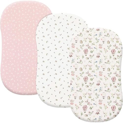 PHF 3 Pack Soft Bassinet Sheets, Floral & Animal Breathable Comfy Cradle Sheets for Baby Boys, No Slip Universal Fit for Most Cradle and Bassinet Mattress, Floral & Animal