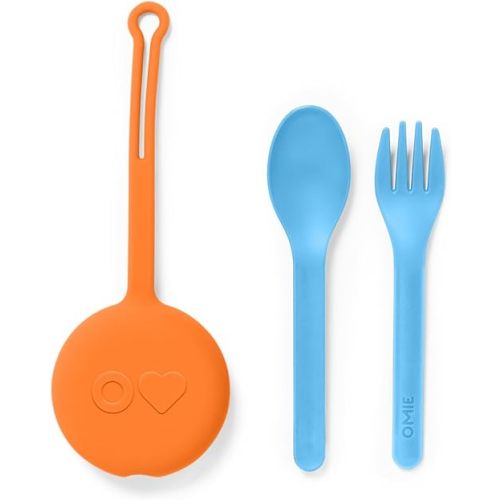 Omie OmieBox Kids Utensils Set with Case - 2 Piece Plastic, Reusable Fork and Spoon Silverware with Pod for Kids (Sunrise)
