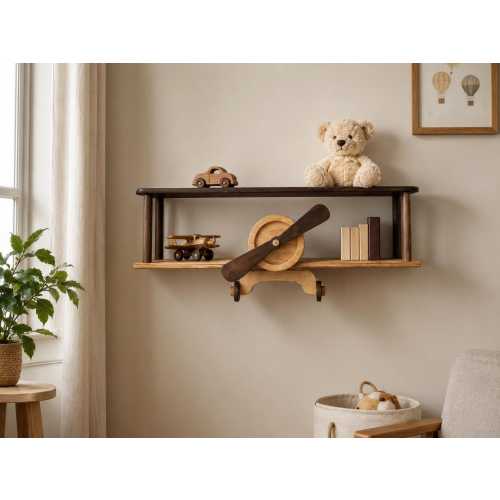 Vintage Airplane Wall Shelf, Wooden Biplane Shelf for Kids Room, Aviation Wall Decor, Playroom Display Shelf, Gift for Nephew