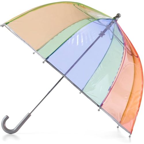 totes Kids Clear Bubble Umbrella with Dome Canopy, Lightweight Design, Wind and Rain Protection Umbrella, Rainbow, Kids - 38" Canopy