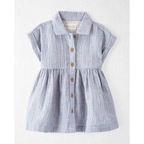 Baby Organic Cotton Striped Button-Front Dress - Style,Beats Blue Stripe