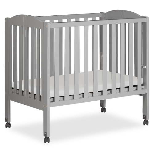 Dream On Me 2-in-1 Folding Portable Mini Crib in Cool Grey, Mattress Pad Included, Easy to Fold and Store Baby Crib, Two Adjustable Mattress Height positions Convertible Crib