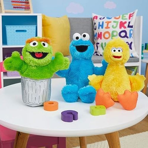 Sesame Street Friends Cookie Monster, Big Bird, and Oscar 8-inch 3-piece Sustainable Plush Stuffed Animals Set, Kids Toys for Ages 18 Month by Just Play