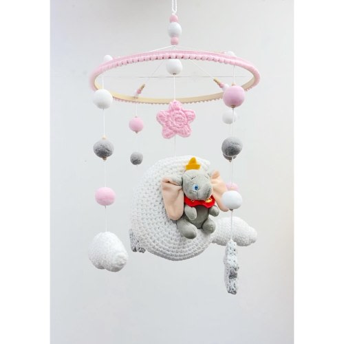Baby Girls Pink Disney Dumbo Theme Hand Crocheted Nursery Cot Mobile