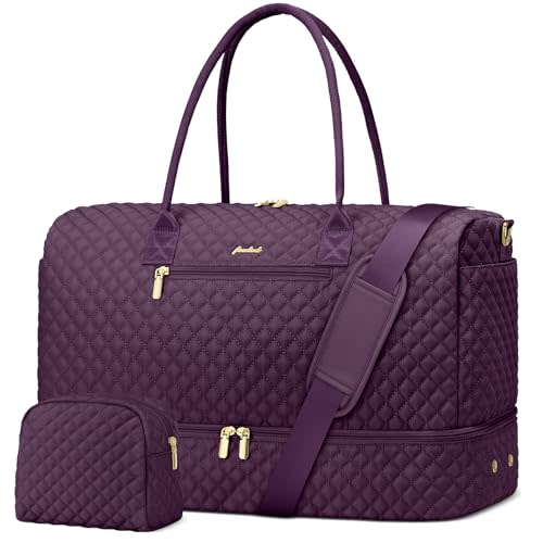 Travel Duffle Weekender Bags for Women - Carry on Overnight with Shoe Compartmen Duffle Bag Hospital Bag Dark Purple