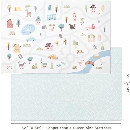 Reversible Play Mat 82” x 55” - for Infants, Babies, Toddlers, Kids | Waterproof, Durable, Non-Toxic, Easy-to-Clean | Thick & Large Soft Foam Floor Mat for Gym, Nursery, Playroom - Map / Mint Spots