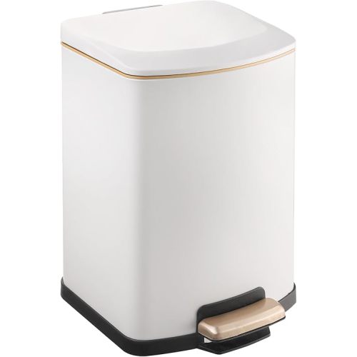Bathroom Trash Can with Lid Soft Close 4 Gallon Small Kitchen Stainless Steel Garbage Can Rectangle Trash Bin for Narrow Office Kitchen Bedroom (Matte White)