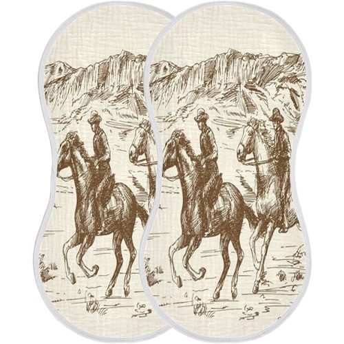 Muslin Baby Burp Cloths Set of 1, Soft Absorbent Western Desert Cowboy Muslin Washcloths, Bibs, Face Towel for Newborn Boys Girls, 22 x 11 Inch