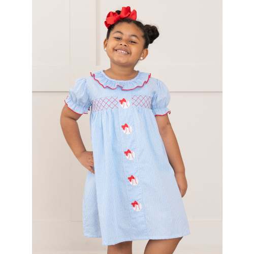 Baseball Bows Embroidered Ruffle Dress