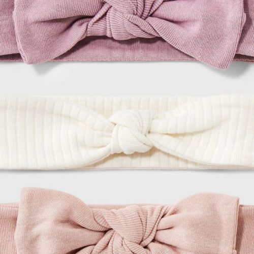 Baby 3pk Headwrap - Cloud Island™ Pink Newborn: Solid Cotton Infant Accessories Set, Machine Washable, Tumble Dry