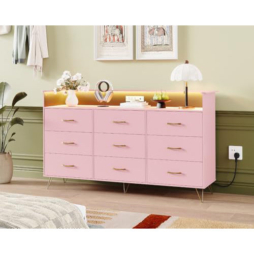 Latitude Run® 9-Drawer Dresser with RGB Lights & Charging Station, App Controlled Music Sync LED Dresser | Wayfair