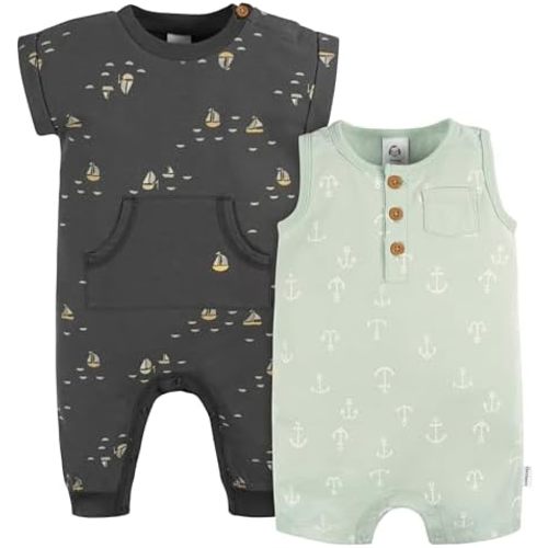 Gerber Baby Boys' Short Leg and Long Leg Romper Set