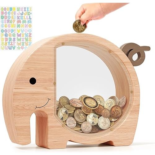 Wooden Elephant Piggy Bank Unbreakable Piggy Bank Personalized Toddler Piggy Bank Money Bank Boys & Girls Birthday Christmas New Year Gifts