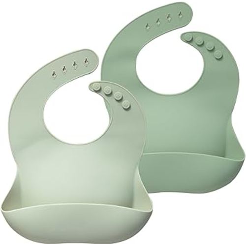 Moonkie Silicone Baby Bibs Set Of 2 | BPA Free Waterproof | Soft Flexible Adjustable Silicone Bibs for Babies & Toddlers(Frosted Mint/Celadon Green)