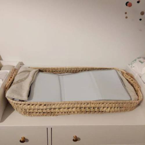 BABY CHANGING BASKET - with handles - 100% Natural - Hand Braided - palm wicker rattan straw