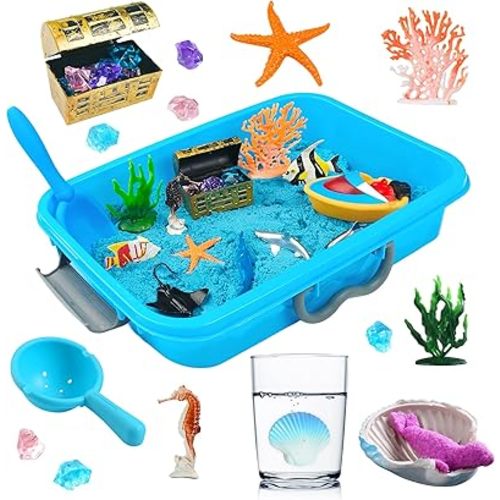 Ocean Sensory Bin, Ocean Sensory Water Toys with Sea Animal for Toddlers Boys and Girls, Kids Toys Gift Sand Box for Age 3 4 5 6 7 8