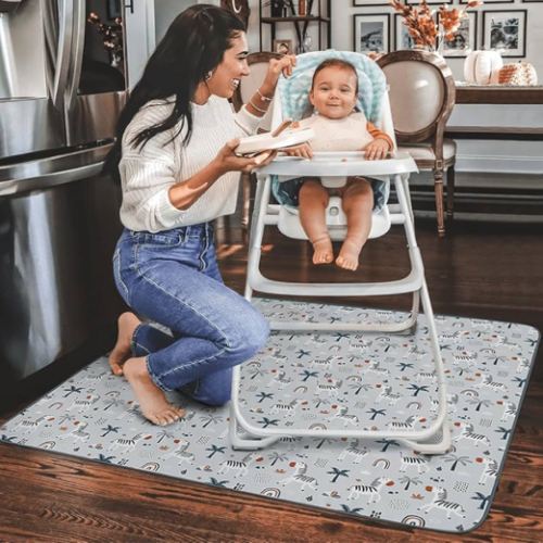 Amazon.com : Blissful Diary Baby Splat Mat for Under High Chair, 50.4 x 50.4 Inch Wipeable Splash Mat, Waterproof and Washable, Anti-Slip Floor Protector, Gray Zebra : Baby