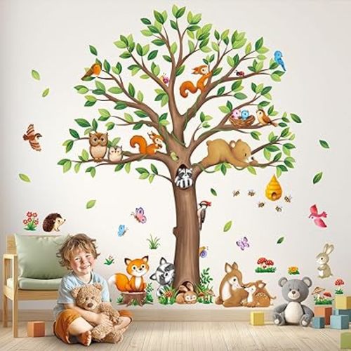 DECOWALL SG4-2510 Woodland Wall Decals Cute Forest Animal Tree Peel and Stick Removable Stickers for Nursery Playroom Kids Room Home Décor