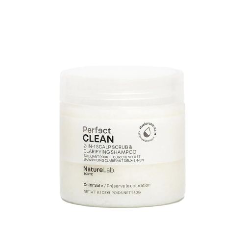 NATURELAB. TOKYO Perfect Clean 2-in-1 Scalp Scrub & Clarifying Shampoo | Exfoliating Sugar Crystals with Probiotic Sake Water & Hyaluronic Acid for Deep Scalp Cleanse, Shine, & Hydration – 8.1 oz