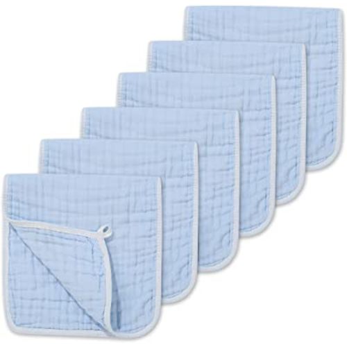 CottCare Muslin Burp Cloths for Baby 100% Cotton Large 20''X10'' 6 Layers Thicken Super Soft and Absorbent (6 Pack,Blue)