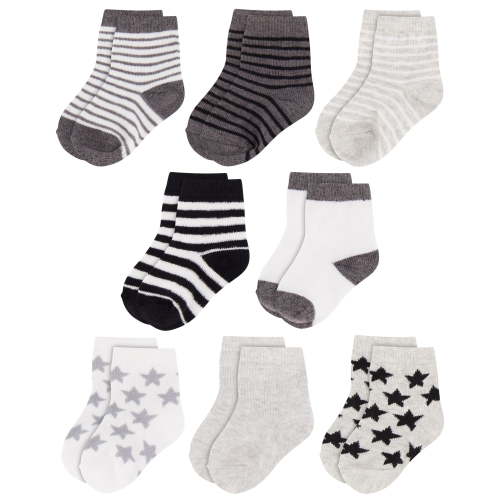 Rising Star Baby Socks 8 Pack, Stretch Fit, Neutral Newborn Socks, 0-6, 6-12 Months