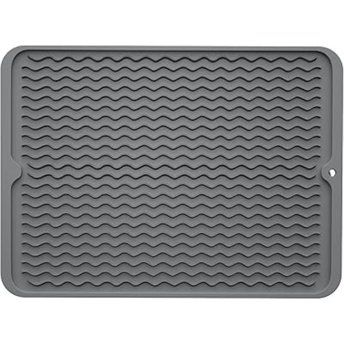 ZLR Silicone Dish Drying Mat for Kitchen Counter, Eco-Friendly Quick Dry Dish Mat, Easy Clean Multi Usage Drying Matt, Heat Resistant Trivet, 12" x 16" Large, Dark Gray