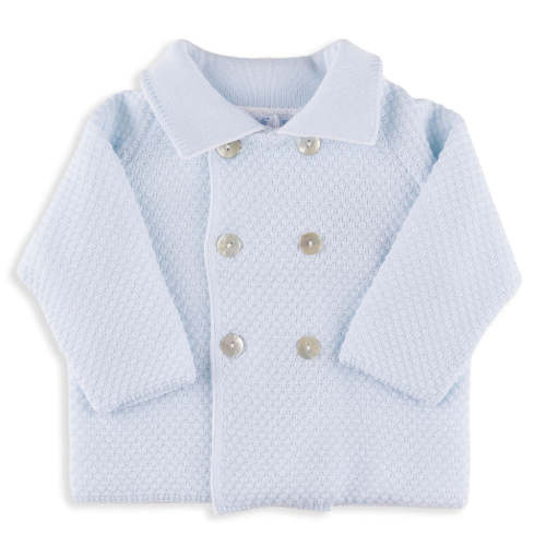 Hafner Light Blue & White Doubleknit Quilted Jacket 9-12M