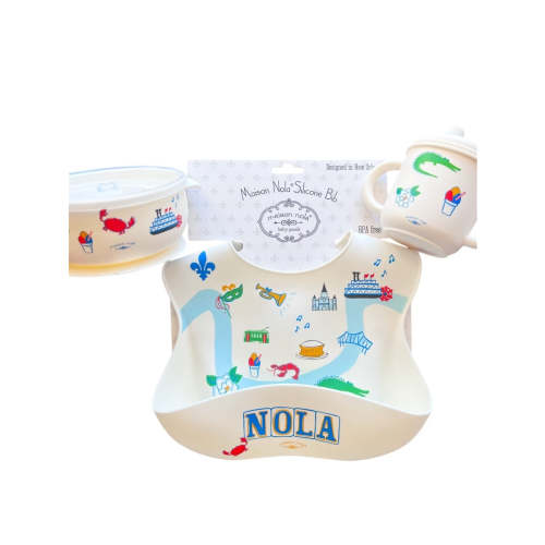 NOLA Foodie Deluxe Gift Bundle| Silicone Sippy Cup | Suction Bowl | Bucket Bib