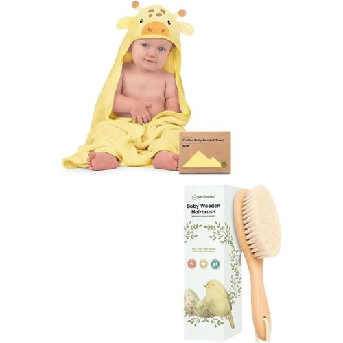 KeaBabies Baby Hooded Towel and Baby Hair Brush - Baby Towel, Toddler Towels, Hooded Towels for Baby - Baby Brush with Soft Goat Bristles - Soft Baby Towel