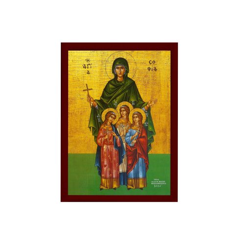 Saint Sophia icon, Orthodox icon St Sofia the Martyr, Greek Handmade Byzantine art wall hanging of Hagia Sophia wood plaque, religious decor