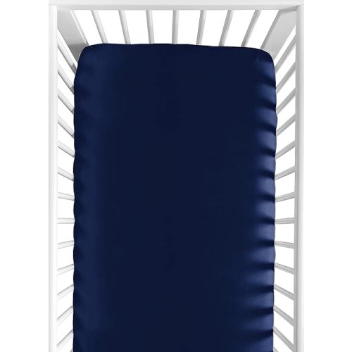 Sweet Jojo Designs Solid Navy Blue Baby or Toddler Fitted Crib Sheet for Baseball Patch Sports Collection