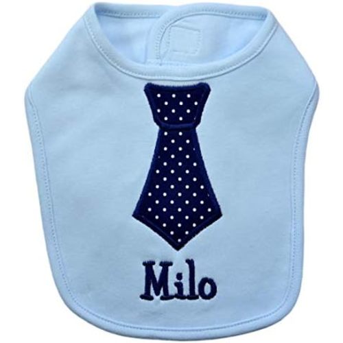 Funny Girl Designs Personalized BIB for Baby Boys Embroidered with Your Custom Name with Fabric Neck Tie