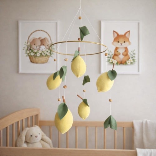 Baby crib mobile lemon.Handmade nursery decor lemons