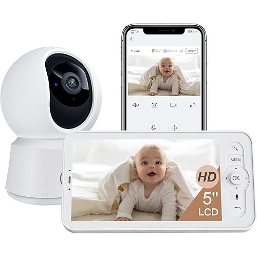 ARENTI WiFi Baby Monitor, 5-inch Wireless Display, 1080p PTZ Camera, Free Smartphone App, Encrypted Connection, Lullaby, Super Night Vision, Auto Tracking, Temp Sensor, Support Local Storage(B2 Kit)