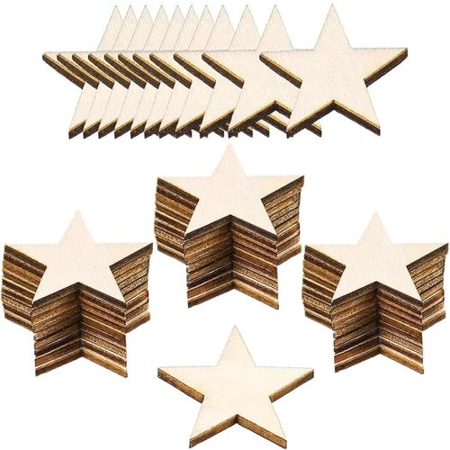 100 Pcs 2 Inch Wooden Stars Shape, Unfinished Wood Stars for Crafts | Blank Wooden Star Pieces Cutouts for Christmas Crafts and Party Ornaments Decoration Painting