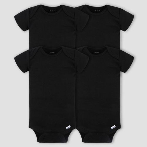 Gerber Baby 4pk Short Sleeve Onesie - Gray 12M: Cotton Knit Bodysuits, Lap Shoulder, Crotch Snap, Machine Washable